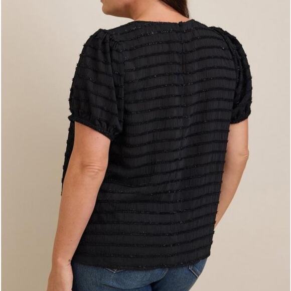Torrid Black Abbey Lurex Chiffon Puff Short Sleeve Top 2X NWT 19132800 - Picture 2 of 13
